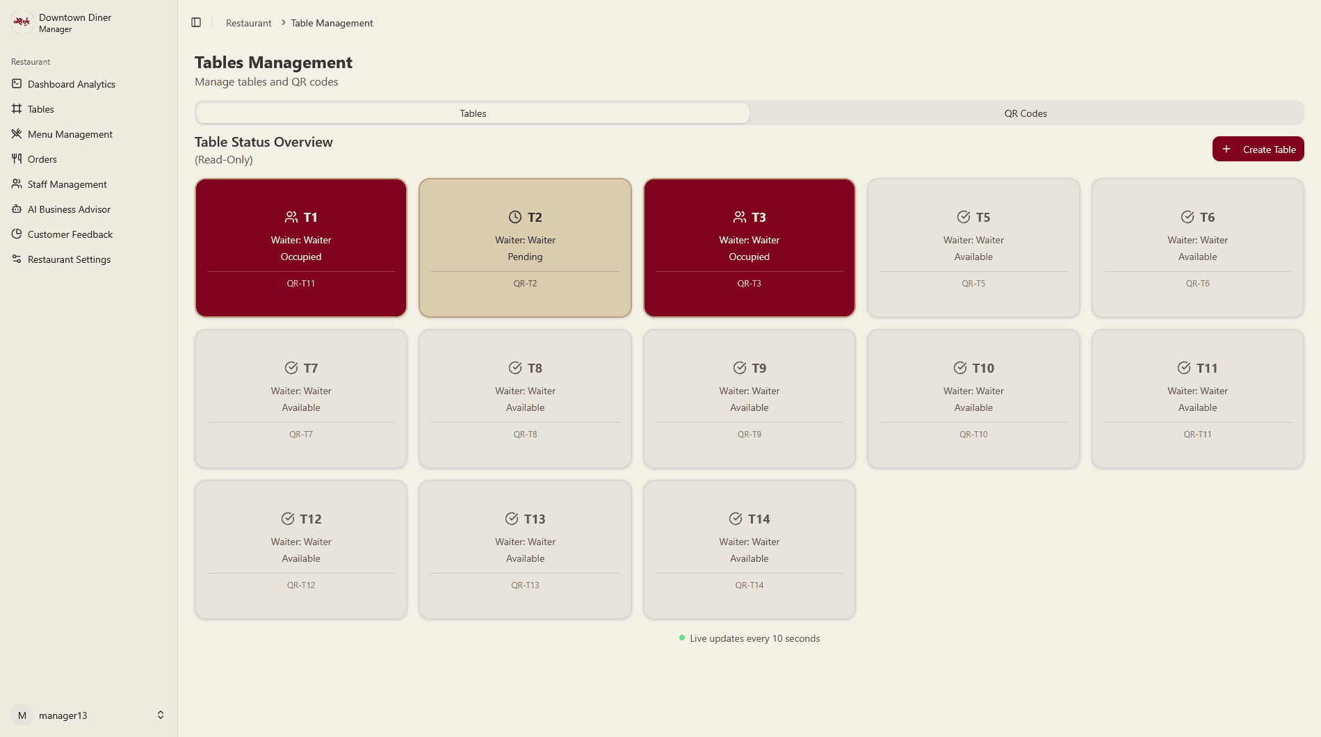 Table Management Dashboard